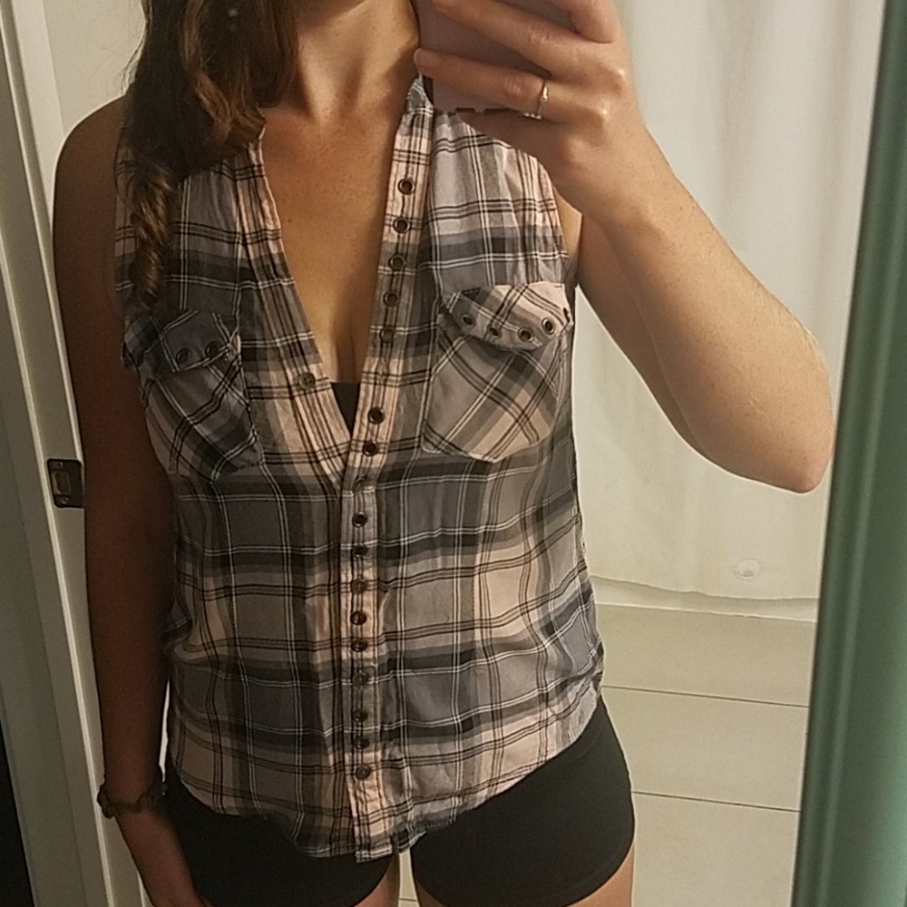 Rock & Republic Plaid Button Up Tank Top Size XS